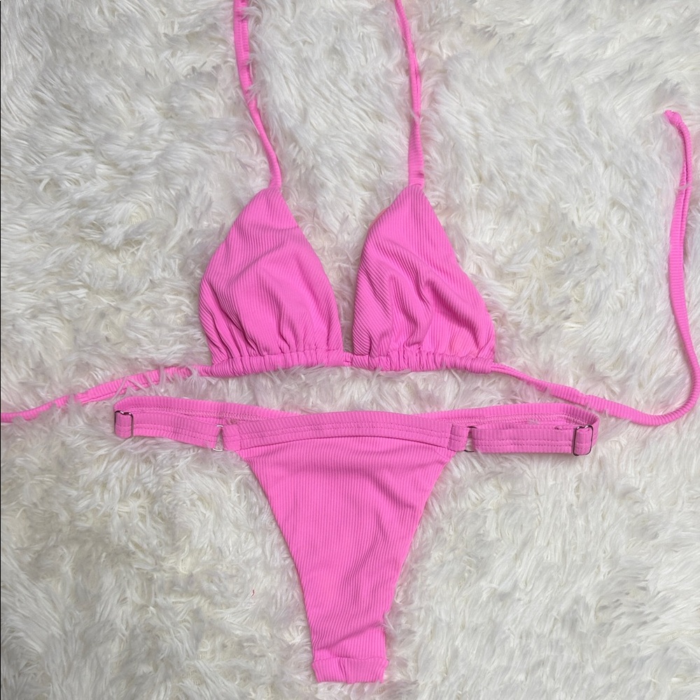 Brazilian Pink Ribbed Bikini Set - Picture 3 of 6